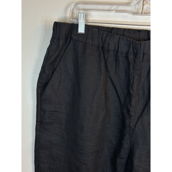 QUINCE 100% Organic Linen Pant Women Medium Wide Leg Black Elastic Waist Cropped - Picture 4 of 9